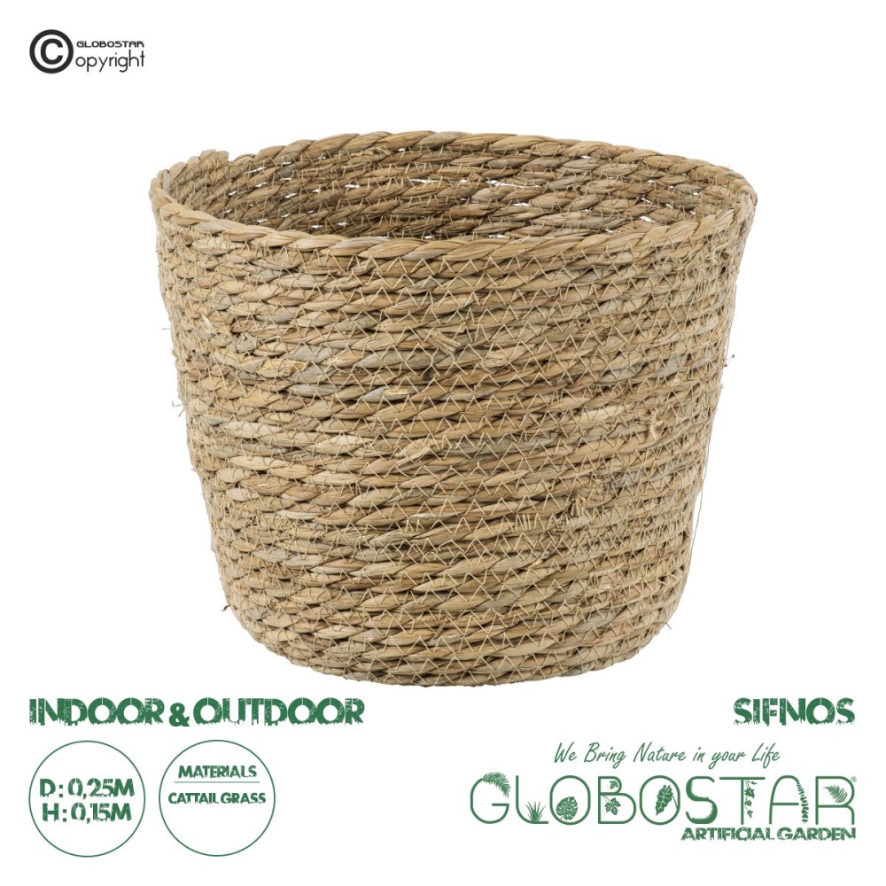 GloboStar® Artificial Garden SIFNOS 20268 Διακοσμητικό Πλεκτό Καλάθι - Κασπώ Γλάστρα - Flower Pot Μπεζ Φ25cm x Υ15cm